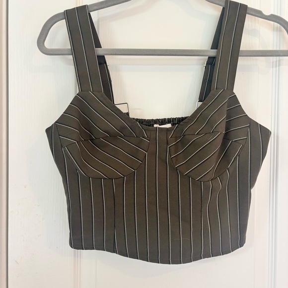 Gianni Bini Tops - GB Gianni Bini Striped Olive Crop Bustier Tank Top with Adjustable Straps Small